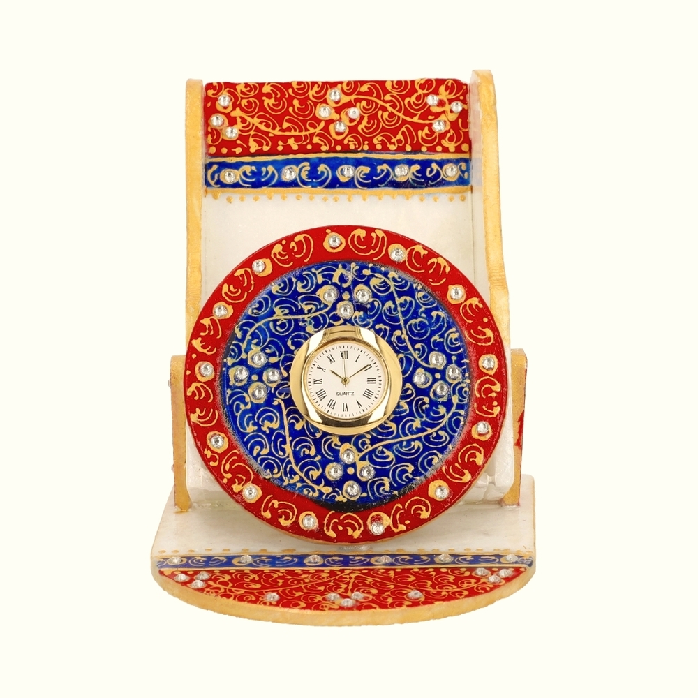 Marble Clock Phone Holder - Red and Blue